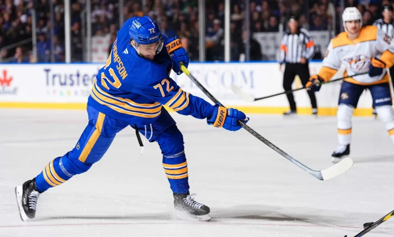 Thompson extends point streak to 10, Sabres hold off Predators for 6th win in row