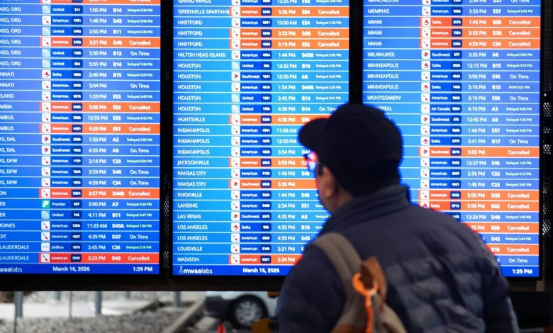 Thousands of US flights cancelled or delayed and several states under tornado watch | US News