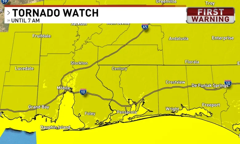 Tornado Watch issued for Mobile County, expansion to Northwest Florida expected
