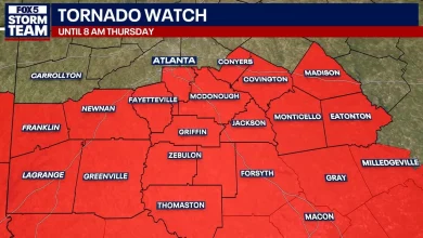 Tornado Watch issued for metro Atlanta, Central Georgia through Thursday morning