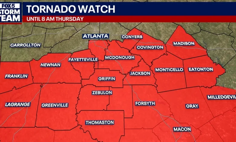 Tornado Watch issued for metro Atlanta, Central Georgia through Thursday morning