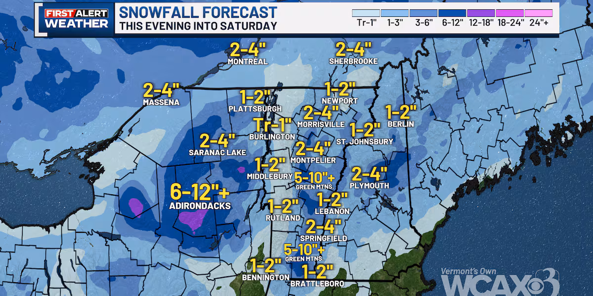 Town-by-town weekend snowfall forecast for Vermont and the North Country