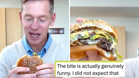 Video of McDonald’s CEO reluctantly nibbling new Big Arch burger and calling it a “product” has people screaming