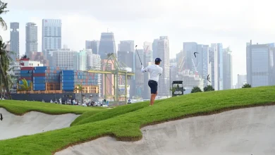 Watch: Bryson DeChambeau falls into bunker at LIV Golf Singapore