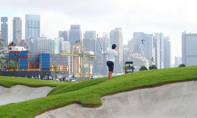 Watch: Bryson DeChambeau falls into bunker at LIV Golf Singapore