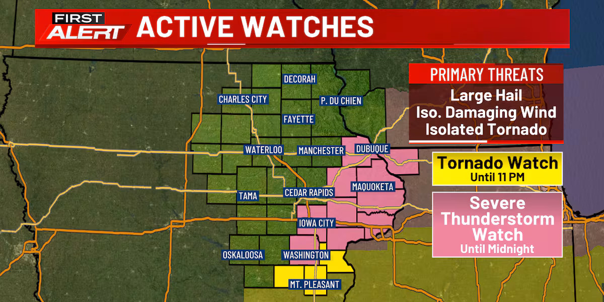 Watches issued, storms bring a hail threat to Tuesday evening