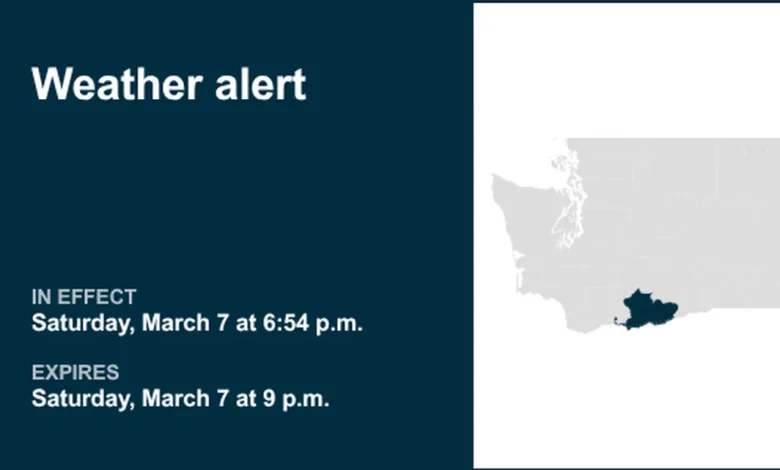 Weather alert for Eastern Columbia River Gorge of Washington and Simcoe Highlands Saturday night
