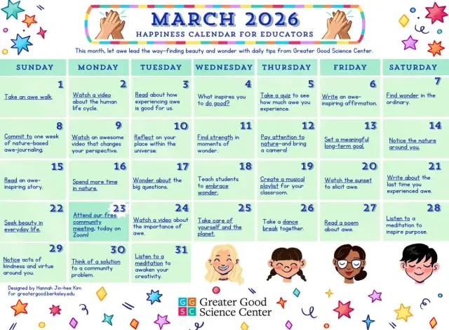 Your Happiness Calendar for Educators for March 2026