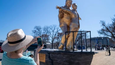 ‘Titanic’ statue of Trump and Epstein on the Mall draws praise, scorn