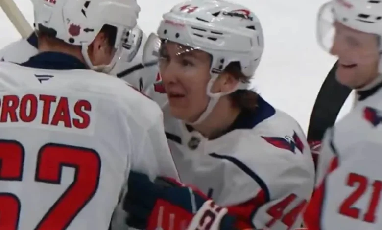 After scoring his empty netter, Cole Hutson looked ashamed after realizing he could have passed to Ilya Protas for his first NHL goal