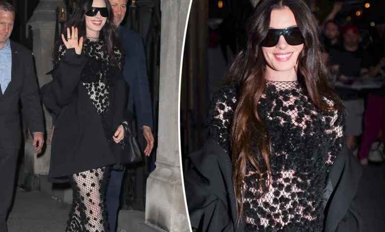 Anne Hathaway goes full pop star in totally sheer dress at 'Mother Mary' event