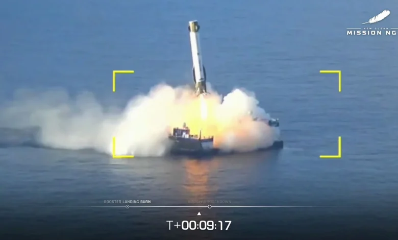 Blue Origin reuses huge New Glenn rocket for 1st time, lands booster at sea (launch video)