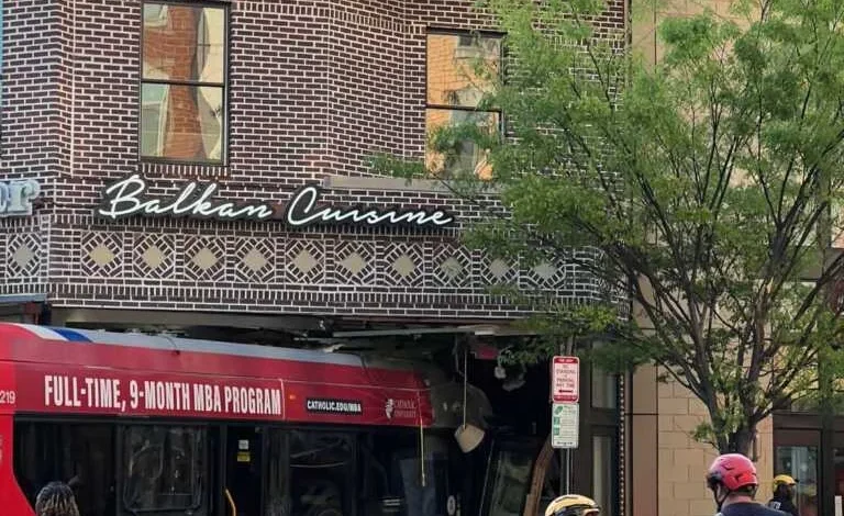 Bus Driver Crashed Into Ambar Balkan Cuisine after car driver, allegedly, ran a red light.