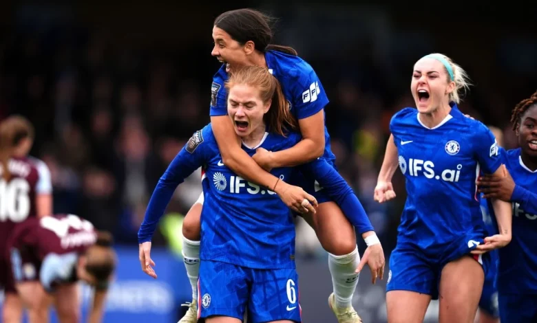 Chelsea beat Aston Villa in seven-goal thriller to keep faint title hopes alive