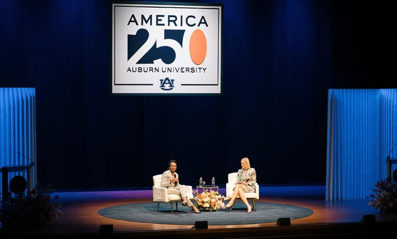 “Find the one thing you can do”: Rice challenges Auburn students to strengthen democracy