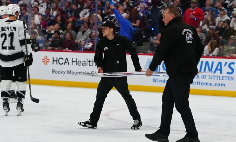 Glass shatters behind Kings bench, delays playoff game vs. Avalanche