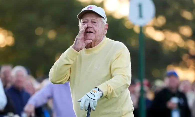Jack Nicklaus’ ceremonial tee shot at the Masters comes dangerously close to patrons