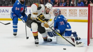 Jared Bednar exits after getting hit in Avs' 3-2 OT loss to Golden Knights