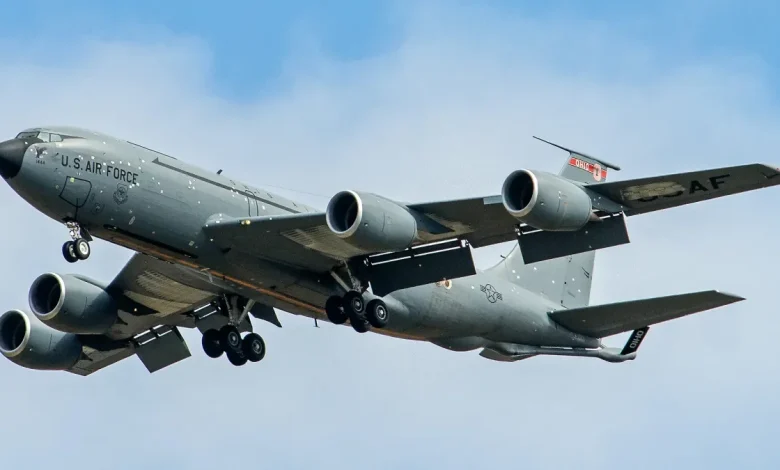 KC-135 Tanker Covered In Shrapnel Patches Seen Landing In UK
