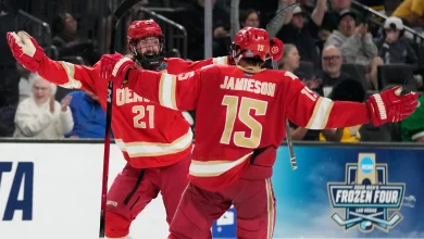 Kent Anderson's 2OT winner lifts Denver past Michigan in Frozen Four thriller