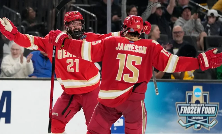 Kent Anderson's 2OT winner lifts Denver past Michigan in Frozen Four thriller