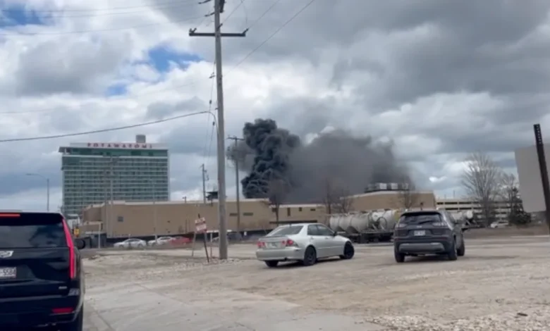 Large fire burning near Potawatomi Casino Hotel