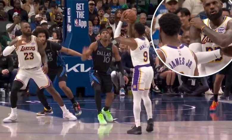 LeBron James lets son Bronny hear it after mistake during Lakers' loss to Mavericks