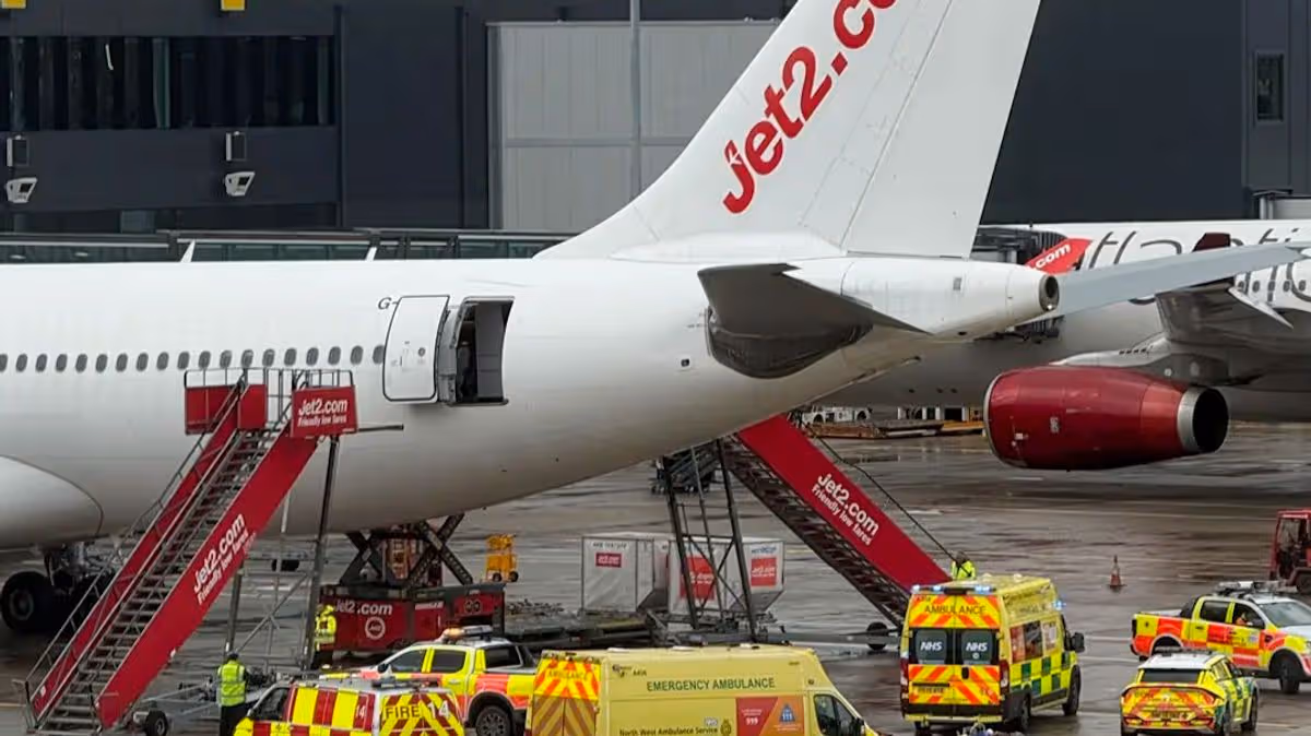 Manchester Airport horror as man seriously hurt after falling from Jet2 plane