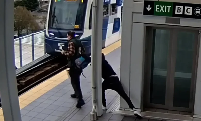 Moment man tries to push person in front of train captured on video