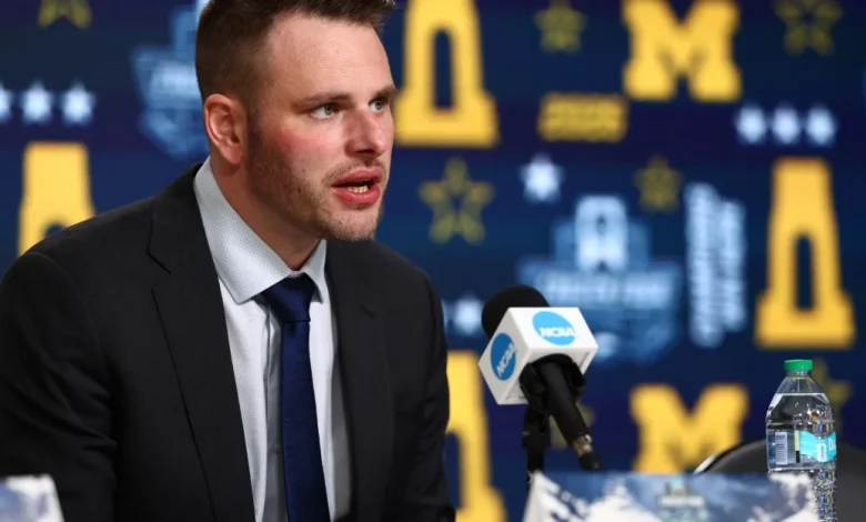 NCAA hockey: Michigan HC Brandon Naurato speaks after Frozen Four loss