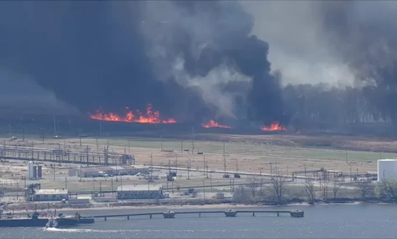 NJ Forest Fire Service battling wildfire in West Deptford, New Jersey