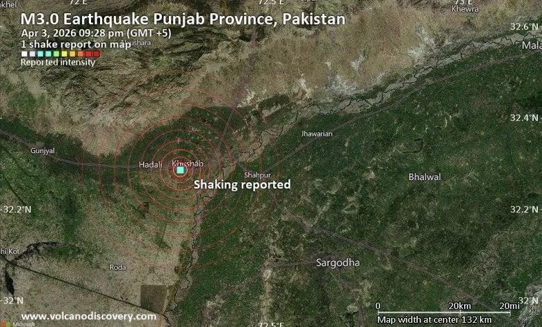 Seismic-like event, possible earthquake, reported few minutes ago near Khushab, Punjab, Pakistan