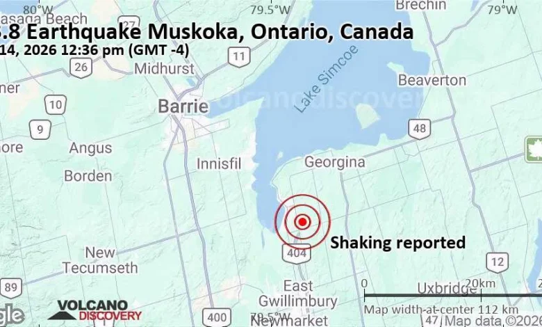 Seismic-like event, possible earthquake, reported few minutes ago near Toronto, Ontario, Canada