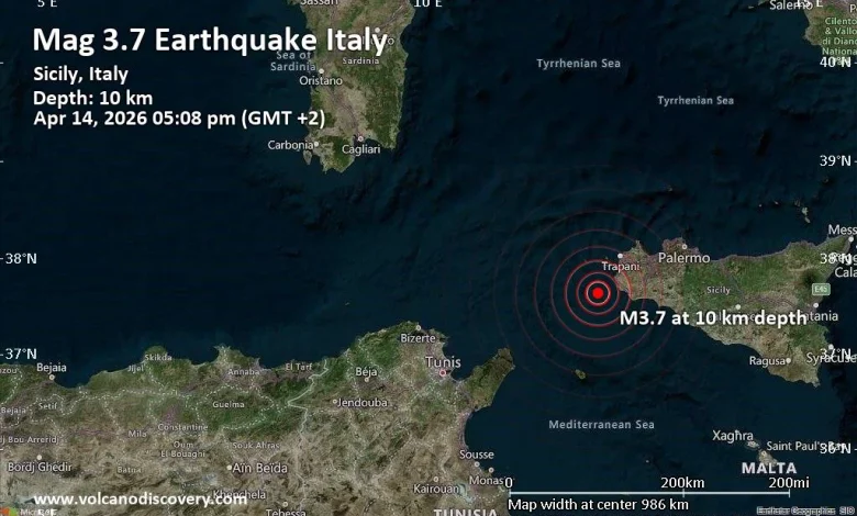 Small Magnitude 3.7 Quake Hits 26 km Southwest of Marsala, Italy in the Afternoon