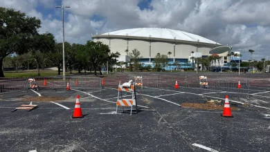 Small depression forms in Tropicana Field parking lot