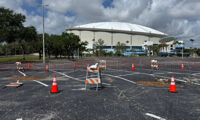 Small depression forms in Tropicana Field parking lot
