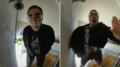 Terrifying video shows standoff between female homeowner and creep who broke into her house