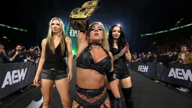 Thekla holds ropes during pinfall win over Jamie Hayter in AEW Dynasty title match