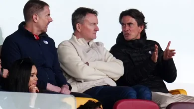Thomas Frank pictured at first Premier League game since Tottenham sacking as he watches Brentford
