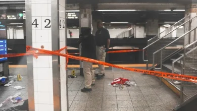 Three people found stabbed at New York subway station, man with knife shot by officers
