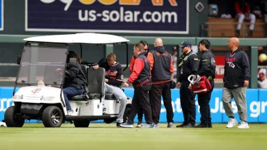 Tigers’ Parker Meadows taken to hospital after outfield collision with Riley Greene