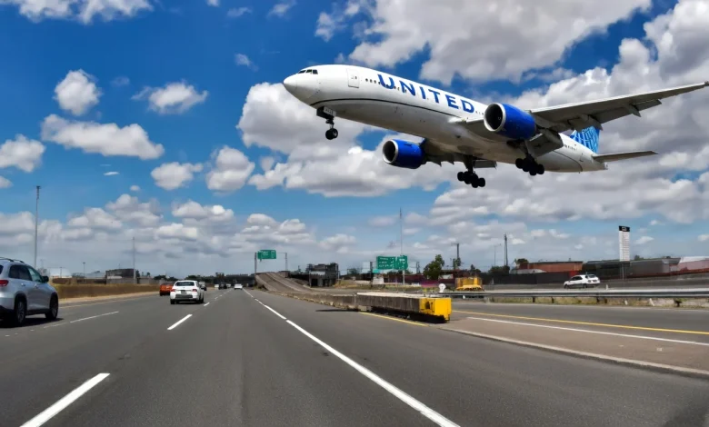 United 777 Makes A Jaw-Dropping Low Approach Over A Newark Highway