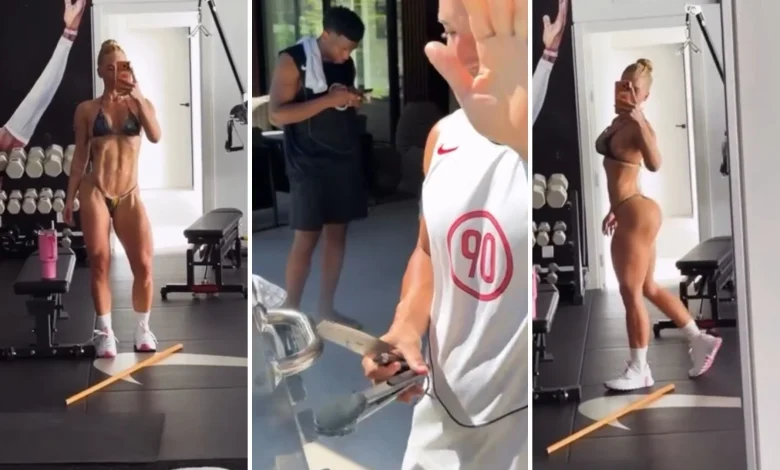 Virginia malha, faz sauna, posa de biquíni fio-dental e ganha churrasco na mansão de Vini Jr