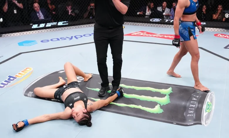 ‘She faked passing out’: Pros react to controversial Dione Barbosa soccer kick of Melissa Gatto at UFC Vegas 115