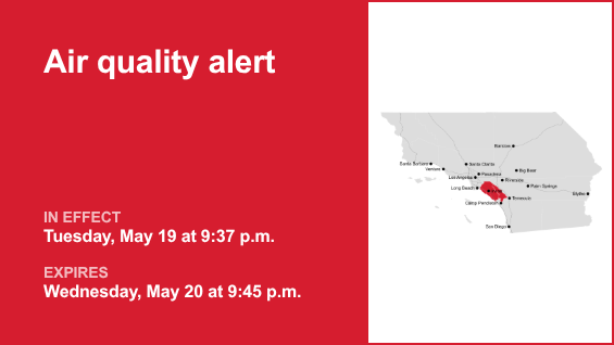 Air quality alert in place for the Orange County and Santa Ana Mountains area Wednesday