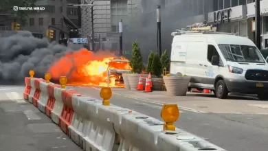Car catches fire and explodes near Charging Bull statue in Lower Manhattan