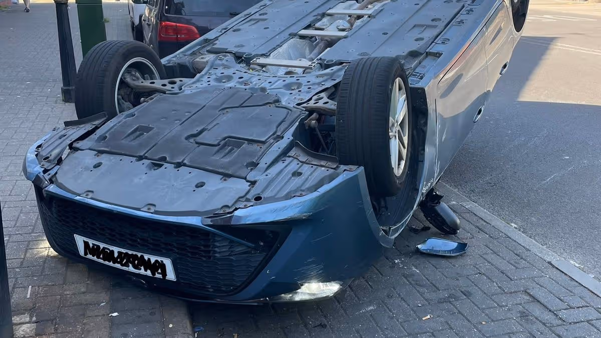 Car overturns on busy Leicester road as multiple emergency services called