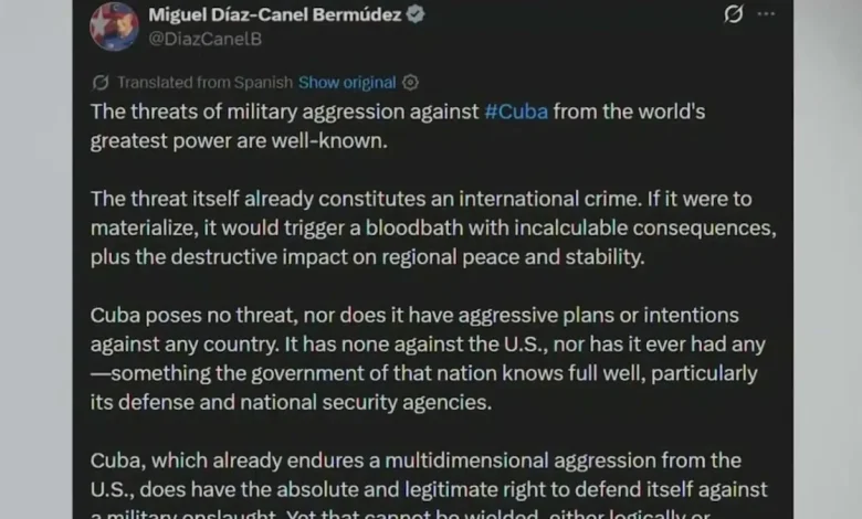 Cuba warns US military action would cause 'bloodbath' after drone report