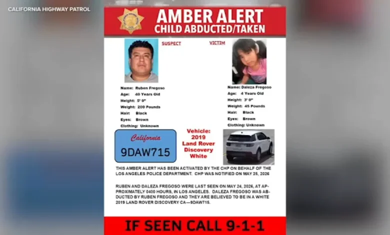 Daleza Fregoso abducted by Ruben Fregoso: Amber Alert issued for 4-year-old girl last seen in Arlington Heights, Los Angeles