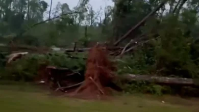 Debris blocks parts of highway after violent tornado